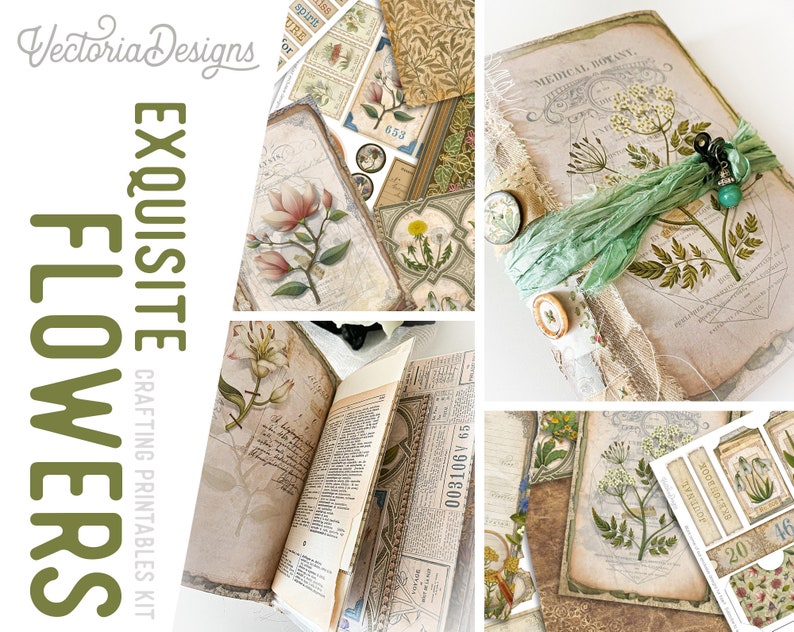 Exquisite Flowers Crafting Printables Kit Vintage Flowers Junk Journal Embellishments Printable Paper Floral Craft Kits DIY Tutorial 002788 image 6