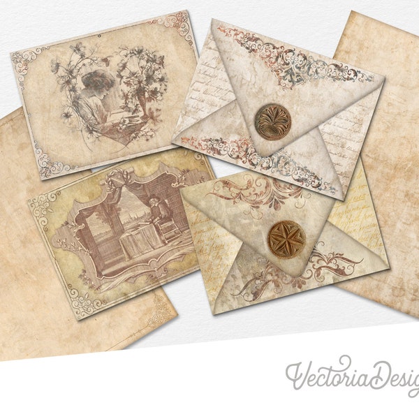 Librarian's Envelopes, Printable Envelopes, Library Envelopes, Vintage Envelopes, Scrapbook Ephemera, Journal Embellishments, Craft - 002579