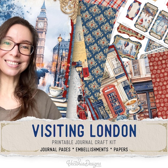 Visiting London Junk Journal Kit (Standard) - Printable Pages, Papers and Embellishments for Crafting - 003990