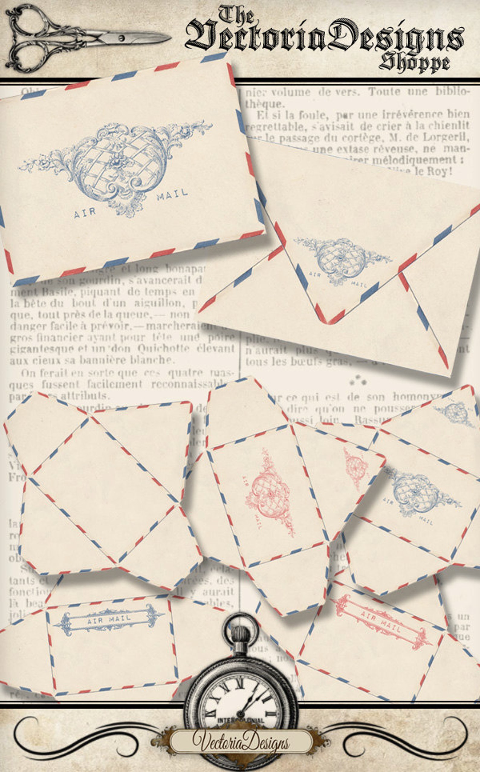 Vintage Air Mail Envelopes Printable Envelopes printable paper | Etsy