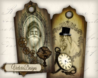 Steampunk Christmas Tags, Christmas Collage Sheets, Christmas Labels, Gift Tags, Christmas Printable, Christmas Decoration, Xmas Art VD0278