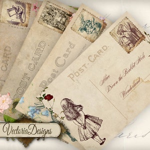 Alice in Wonderland Postcards 6 x 4 inch printable images instant download digital collage sheet 000558