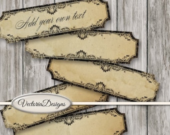 Blank Narrow Labels Printable add text blank digital download gothic paper crafting instant download digital collage sheet - 001433