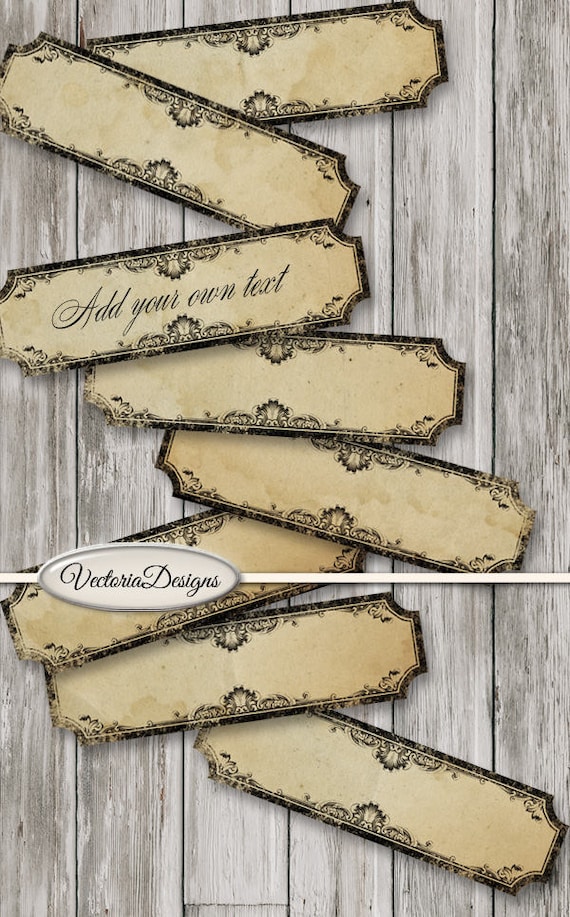 Blank Narrow Labels Printable add text blank digital download gothic paper crafting instant download digital collage sheet - 001433