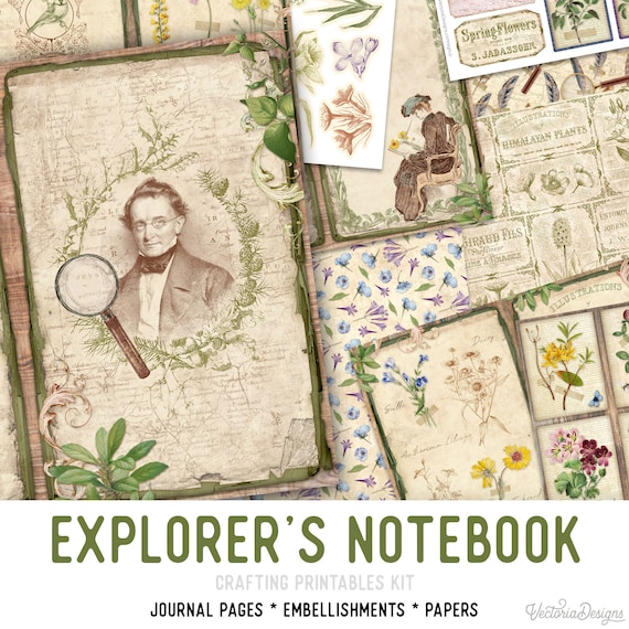 Explorer's Notebook Junk Journal Kit (Standard) - Printable Pages, Papers and Embellishments for Crafting - 002657