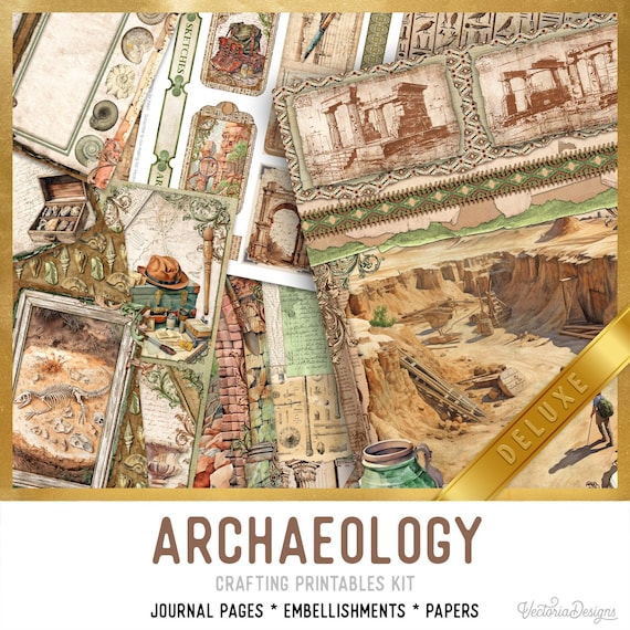 Archaeology Junk Journal Kit DELUXE - Printable Pages, Papers and Embellishments for Crafting - 003635