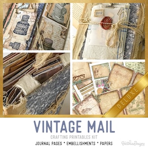 Vintage Mail Crafting Printables Kit DELUXE, Vintage Post Junk Journal, Vintage Embellishments, Printable Journal, Journal Tutorial - 002793