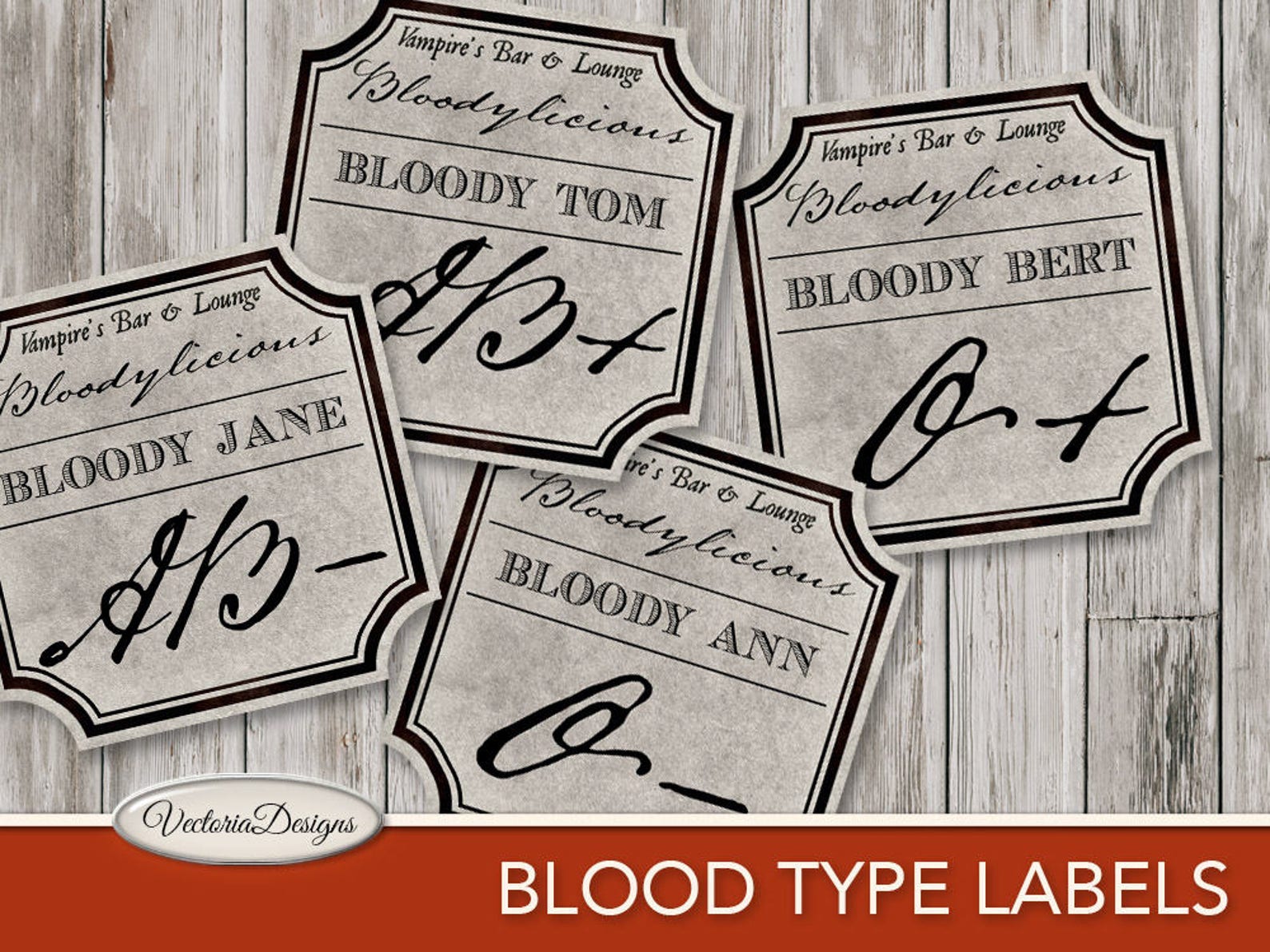 Vampire Blood Type Labels Printable Halloween Apothecary | Etsy