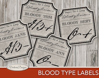 Vampire Blood Type, Halloween Apothecary Labels, Halloween Ephemera, Printable Apothecary Labels, Halloween Blood Party, Potion Jars 001705