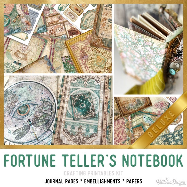 Fortune Teller's Notebook DELUXE Crafting Printables Kit Fortune Teller Junk Journal Embellishments Printable Craft Kits DIY Tutorial 002939