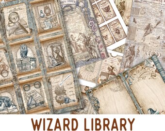 Wizard Library MEGA Crafting Bundle, Wizard Printables, Halloween Craft Kits, Embellishments, Printable Paper Pack, Journal Pages - 002443