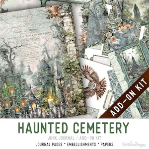 Haunted Cemetery Junk Journal Kit ADD-ON, Printable Halloween Junk Journal Pages Journal Kit Craft kits Vintage Junk Journal 003502