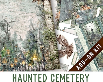 Haunted Cemetery Junk Journal Kit ADD-ON, Printable Halloween Junk Journal Pages Journal Kit Craft kits Vintage Junk Journal 003502
