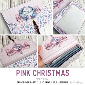 Pink Christmas Mini Accordion Folder Mini Project Christmas Accordion Folder Printable Craft Kit Printable Christmas Gift 003156