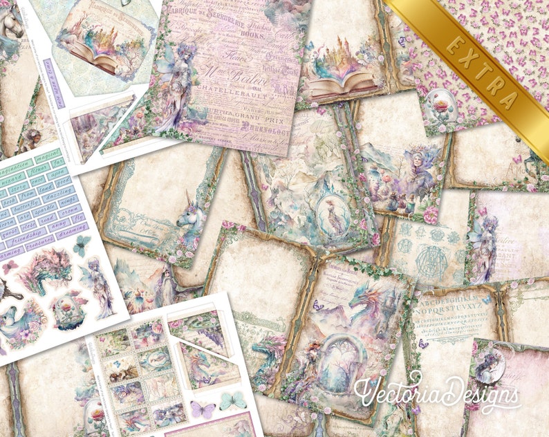 Magical Unicorns DELUXE Junk journal Kit Crafting Printables Kit Unicorn Junk Journal Embellishments Unicorn Paper Craft Kits DIY 003008 image 7