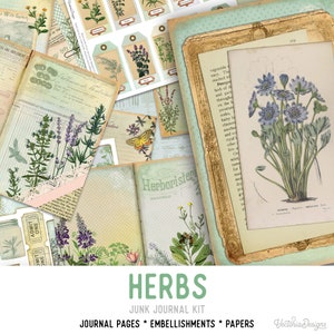 Herbs Junk Journal Kit, Printable Journal Kit, Digital Collage Sheets, Botanical Junk Journal, Digital Journal Kit, Craft Kit, DIY 001983