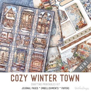 Cozy Winter Town Junk Journal Kit MINI, Winter Crafting Printables Winter Versieringen Winter Printable Winter Paper Junk Journal 003566