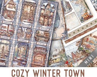 Cozy Winter Town Junk Journal Kit MINI, Winter Crafting Printables Winter Versieringen Winter Printable Winter Paper Junk Journal 003566