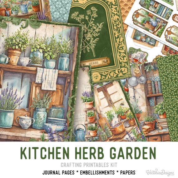Kitchen Herb Garden Printable Junk Journal Kit (Standard) - Printable Pages, Papers and Embellishments for Crafting - 003886