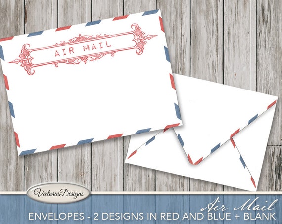 Air Mail Envelopes, Printable Envelopes, Digital Paper Envelopes, Vintage Envelopes, Air Mail Digital, Air Mail Stationery, Ink Saver 001798