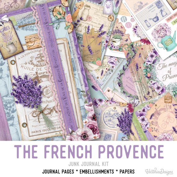 French Provence Junk Journal Kit (Standard) - Printable Pages, Papers and Embellishments for Crafting - 002224