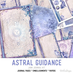 Astral Guidance Junk Journal Kit, Astrology Journal, Zodiac Junk Journal Kit, Craft kits, Printable Journal Pages, Star Signs - 002469