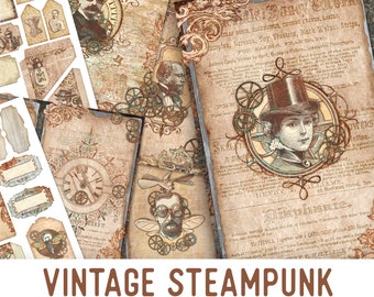 Vintage Steampunk Junk Journal Kit, Steampunk Embellishments, Printable Junk Journal Kit, Craft kits, Vintage Junk Journal Kit, DIY - 002472