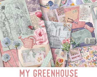 My Greenhouse Large Junk Journal Kit, Junk Journal Supplies, Junk Journal Ephemera, Junk Journal Printables, 002203