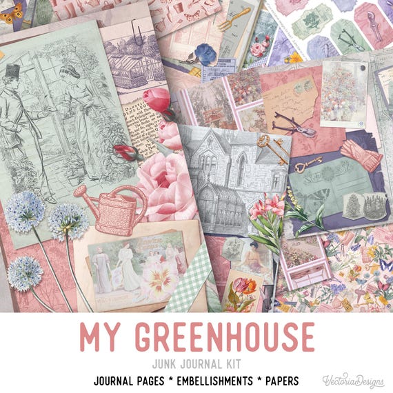 My Greenhouse Large Junk Journal Kit - Printable Pages for Crafting - 002203