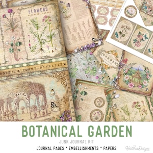 Botanical Garden Junk Journal Kit, Botanical Junk Journal Kit, Printable Junk Journal Kit, Craft kits, Junk Journal Pages, Crafting 002522