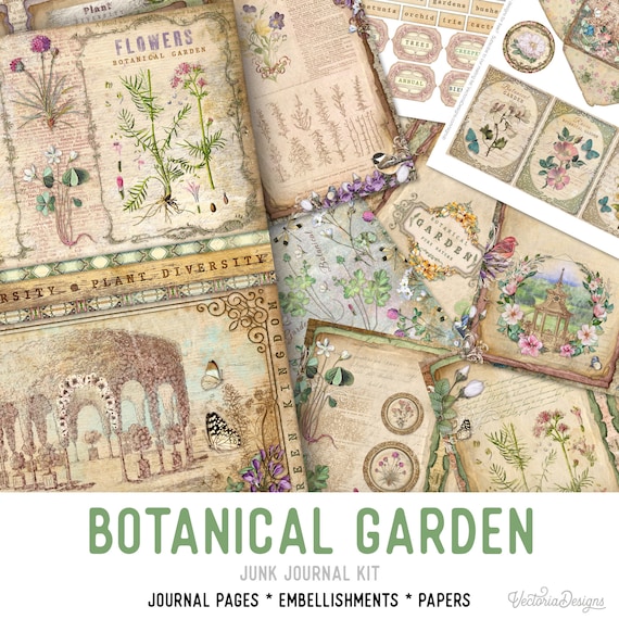 Botanical Garden Junk Journal Kit - Printable Pages for Crafting - 002522