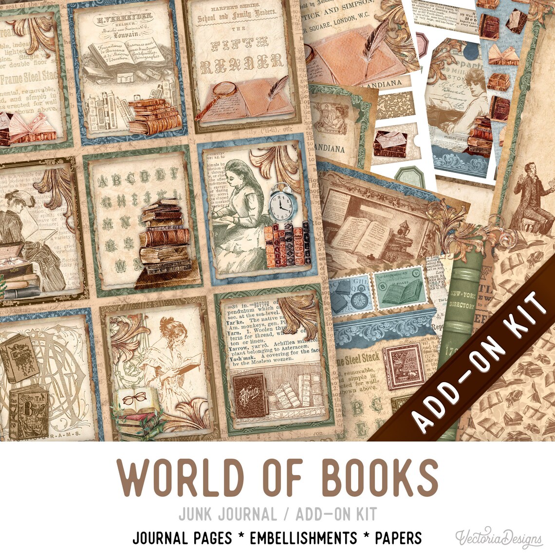 World of Books Junk Journal Kit ADD-ON, Printable Craft Kit With ...