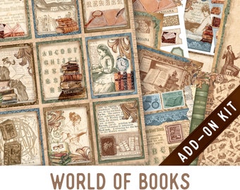 World of Books Junk Journal Kit ADD-ON, Printable Junk Journal Pages Printable Junk Journal Kit Craft kits Vintage Junk Journal Kit 003213