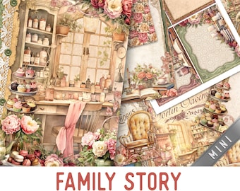 Family Story Junk Journal Kit MINI, Family Crafting Printables Mom Family Embellishments Printable Family Paper Junk Journal Mom 003585
