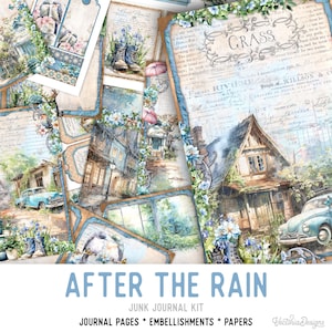 After the Rain Junk Journal Kit, Rain Printable Junk Journal Kit Rain Embellishments Rain Junk Journal Papers Rain Craft kit 003367
