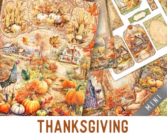 Thanksgiving Junk Journal Kit Large MINI, Thanksgiving Crafting Printables Thanksgiving Embellishments Thanksgiving Printable Journal 003551