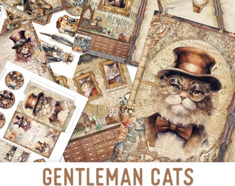 Gentleman Cats Junk Journal Kit Printable Junk Journal Kit Cats Embellishments Cats Junk Journal Papers Craft kit Kittens - 003024