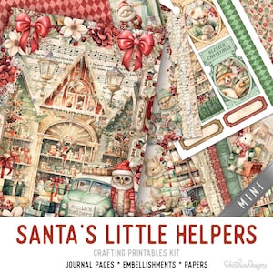 Santa's Little Helpers Junk Journal Kit MINI, Christmas Crafting Printables Kit Christmas Embellishments Printable Paper Craft 003584