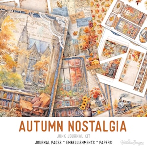 Autumn Nostalgia Junk Journal Kit, Autumn Junk Journal Kit Autumn Embellishments Junk Journal Papers Autumn Printable Craft kit - 003373