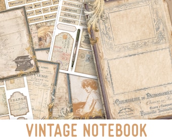 Vintage Notebook Junk Journal Kit, Printable Journal Pages, Neutral Junk Journal, Vintage Embellishments, Old Paper, Antique Paper - 002390