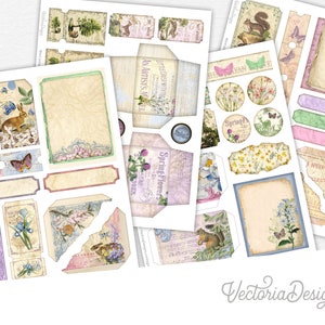 Spring Forest Embellishment Sheets, Floral Digital Papers, Animal Paper Embellishments, Junk Journal Paper Pack,Decorative Papers 002476