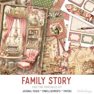 Family Story Junk Journal Kit, Family Crafting Printables Mom Family Embellishments Printable Family Paper Junk Journal Mom 003585