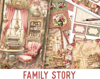 Family Story Junk Journal Kit, Family Crafting Printables Mom Family Embellishments Printable Family Paper Junk Journal Mom 003585