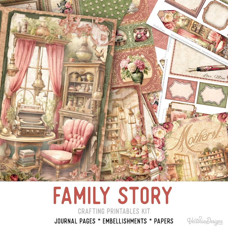 Family Story Junk Journal Kit (DELUXE) - Printable Craft Kit With ...