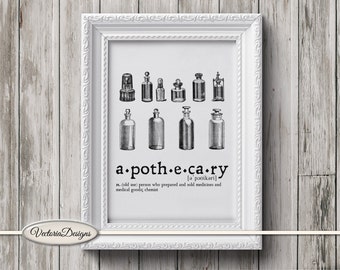 Apothecary Monochrome Print, Vintage Apothecary Illustration, Black And White Wall Art, Monochrome Painting, Black And White Sketch 000903