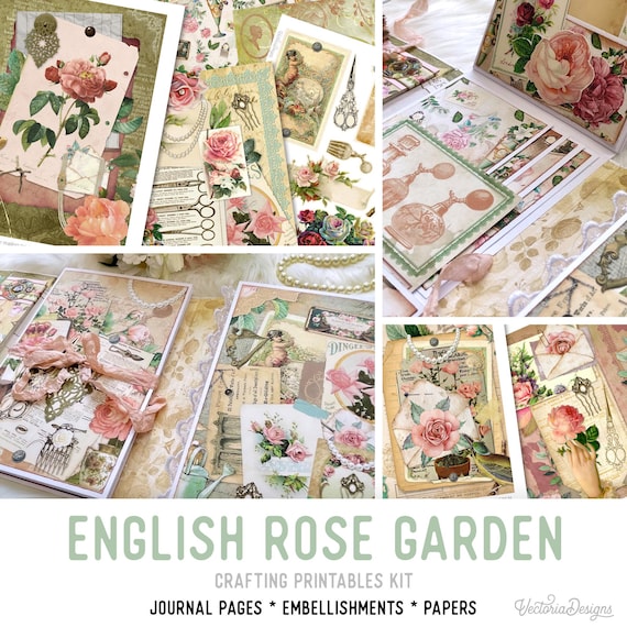 English Rose Garden Journal Junk Journal Kit - Printable Pages, Papers and Embellishments for Crafting - 002163