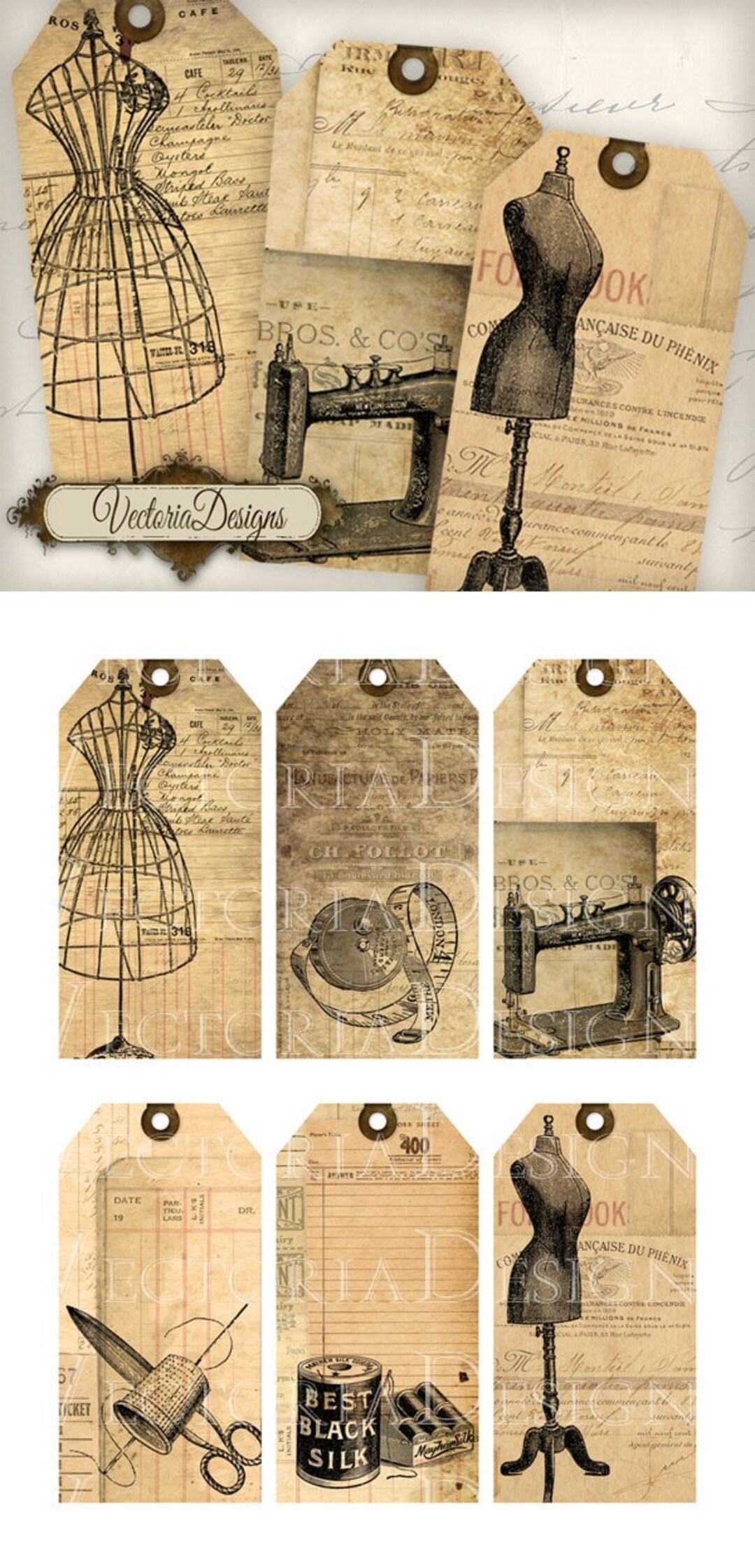 Vintage Sewing Tags Shabby Printable Gift Tags Printable Hobby Crafting ...