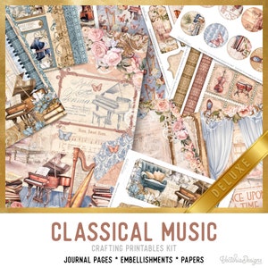 Classical Music Junk Journal Kit DELUXE, Music Crafting Printables Kit Music Embellishments Printable Instruments Paper Craft Kit - 003242