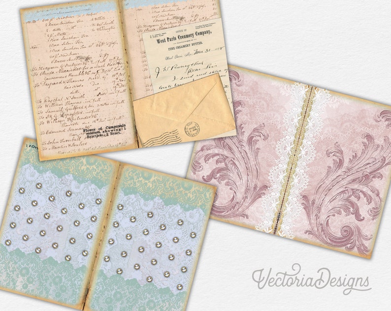 Botanical Junk Journal Kit, Printable Journal, Junk Journal Diy, Journal Pages, Pink Journal, Vintage Journal Kit, Journal Pack, DIY 002019 image 10