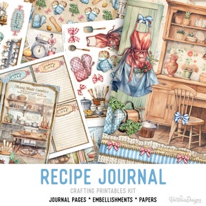 Recipe Journal Junk Journal Kit, Recipes Crafting Printables Kit Cooking Embellishments Printable Recipe Paper Craft Kit Craft - 003197